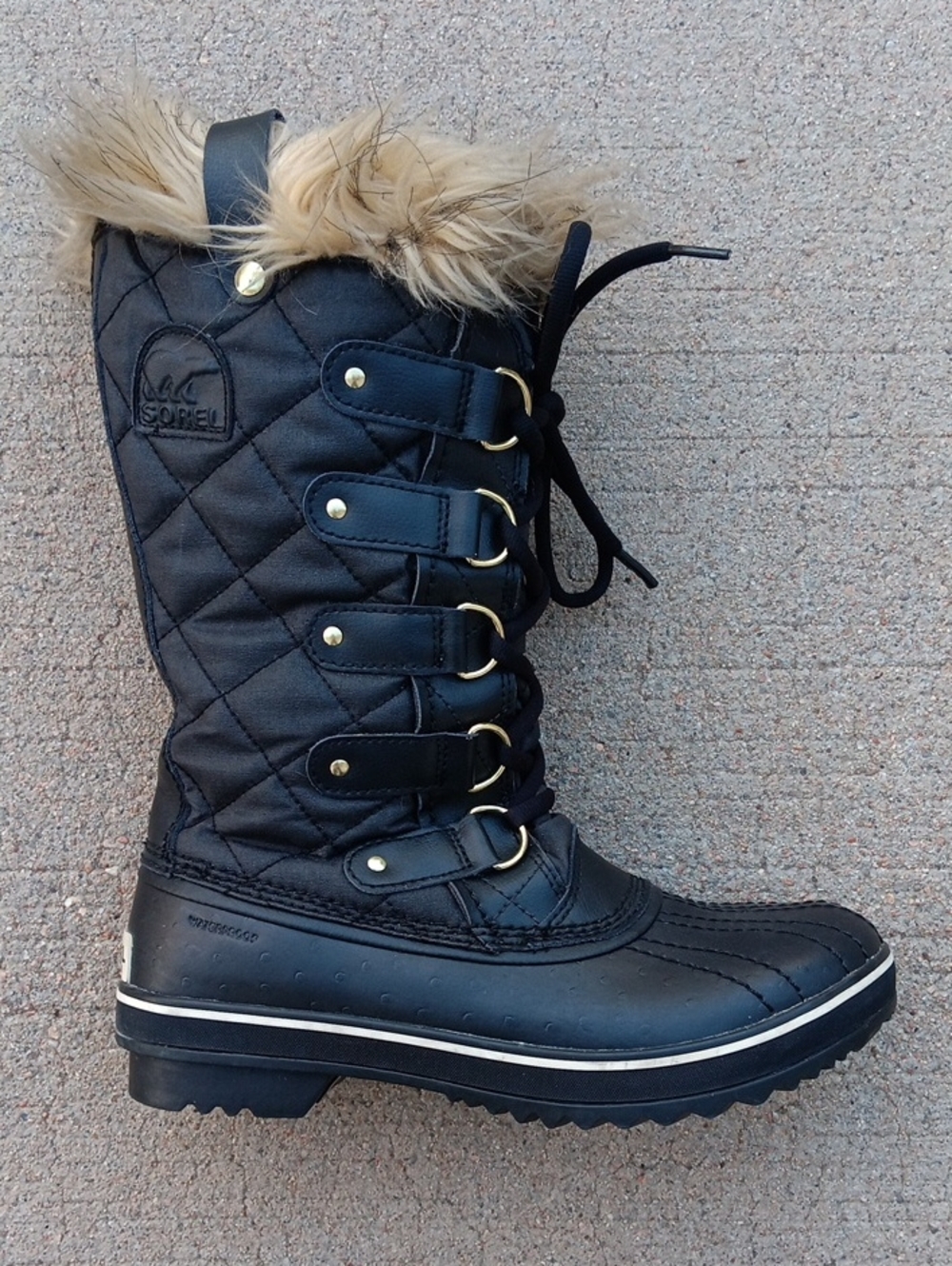 Sorel Tofino Canvas Black Winter Boots Fur Trim Womens Size 7